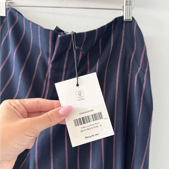 REFORMATION NEW Vida Low Rise Pants in Navy Red Stripe 8 - Picture 3 of 6